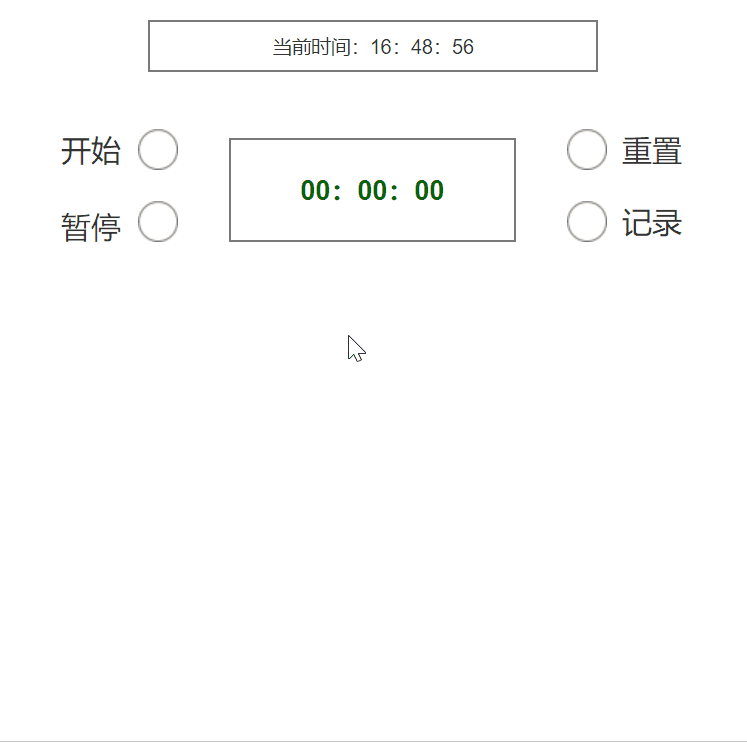 交互说明:点击开始秒表即开始计时;点击暂停的时候秒表计时暂停;点击