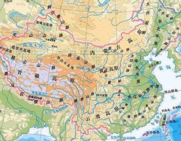 中国地形图(四大高原,四大盆地,三大平原,三大丘陵及地势三级阶梯分图片