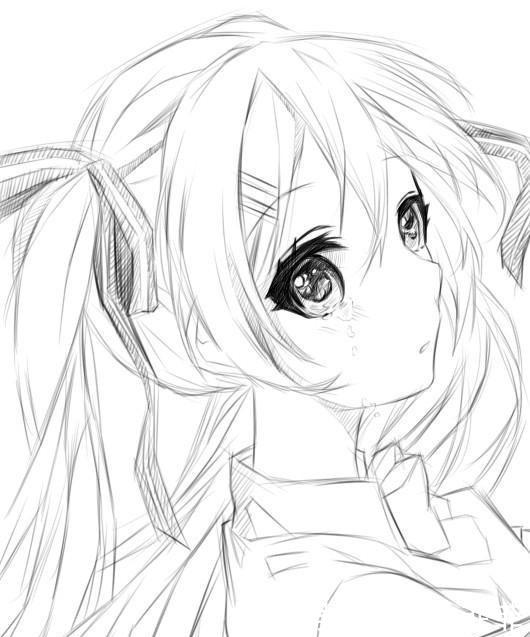 手绘教学:《落泪的初音未来》动漫萌妹素描风