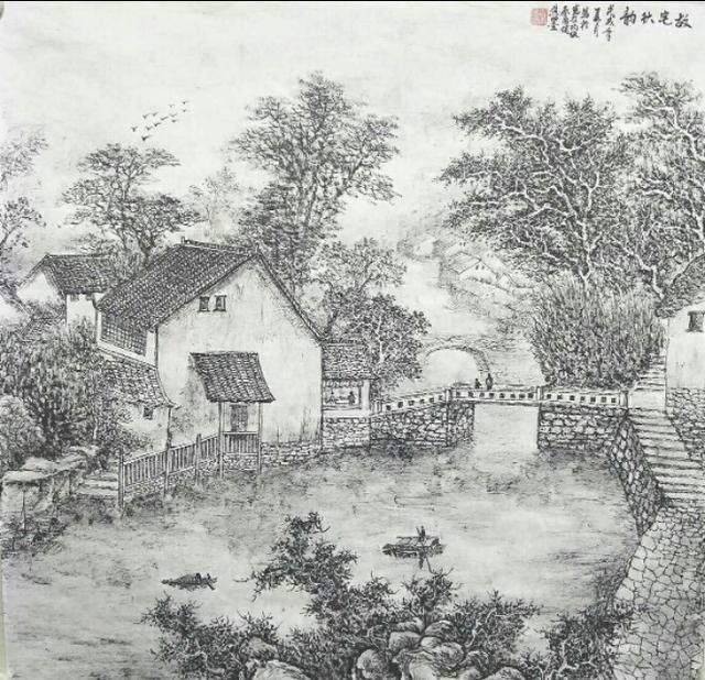 苍润焦墨山水画,苍松古韵,大美仙境,古建筑与城市风景画等,还有竖幅