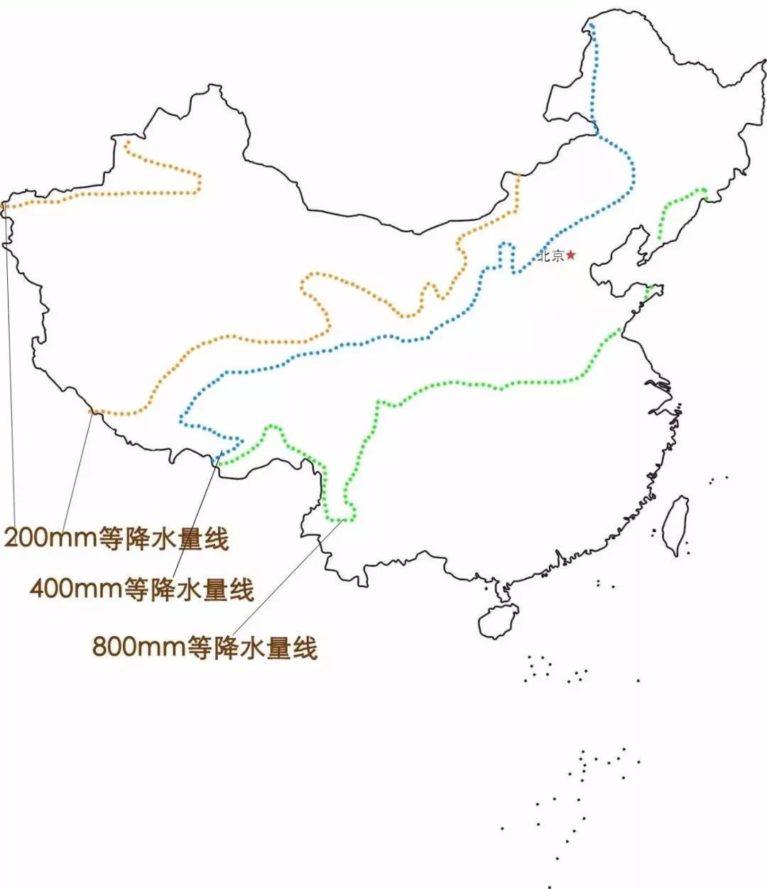 全国重要等降水量线示意图 制图-公子羽/大地理馆