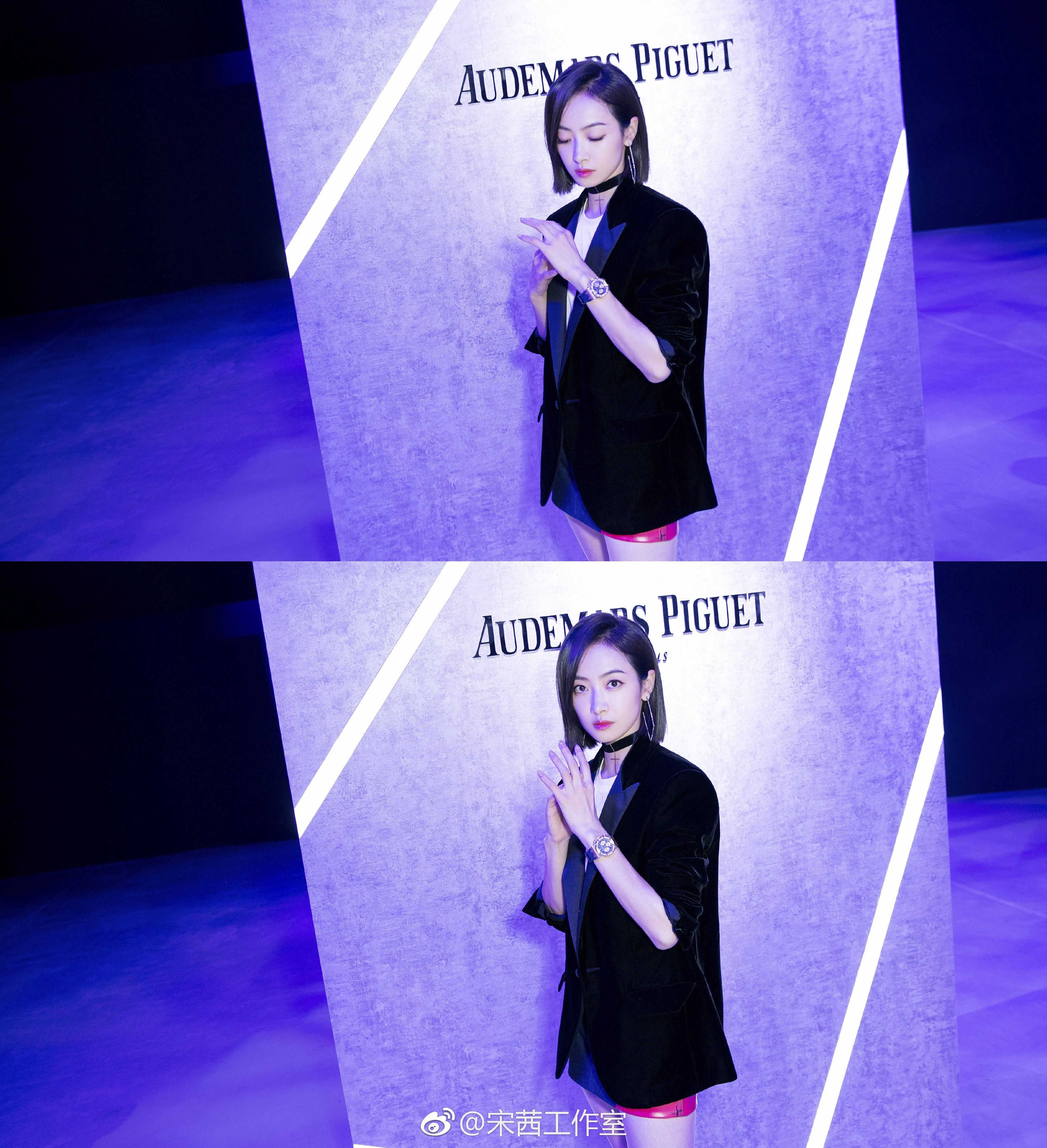 宋茜黑西装配短裙攻气十足帅气有型，秀2米美腿性感迷人