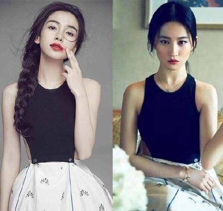 Angelababy与刘亦菲7次撞衫，天仙该减肥了，腰部赘肉简直了