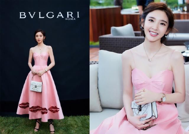 佟丽娅也穿粉色吊带裙了，甜美又性感，怪不得女明星们穿了又穿！