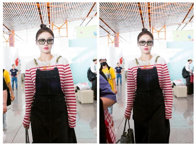 看惯了帅气的马思纯，穿上粉色条纹衫，秒变俏皮可爱小妹妹