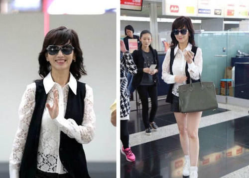 赵雅芝又亮相，衬衫搭配短裤挺时髦，真是个搭配有眼光的女人！