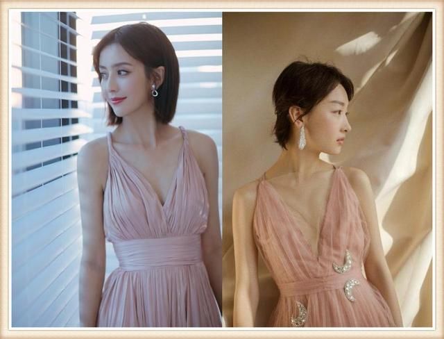 佟丽娅88斤，周冬雨也88斤，二人同穿粉色吊带裙，差距竟如此尴尬