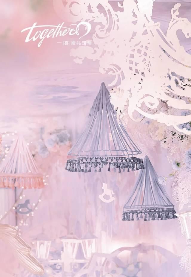  『这场』少女的马卡龙色系，粉色和蓝色的交织，是这场婚礼的梦幻体验
