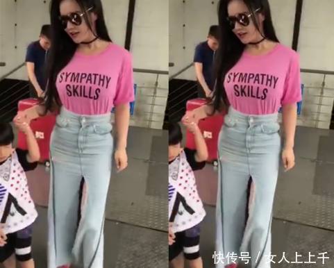 冉莹颖身材不输模特，开叉裙穿成这样，网友：邹市明看见睡不着