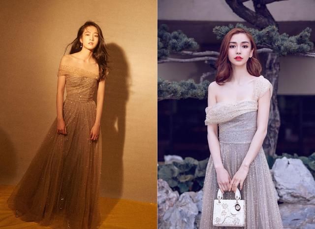 张雪迎杨颖撞衫单肩礼服，相差8岁，差距真的很大！