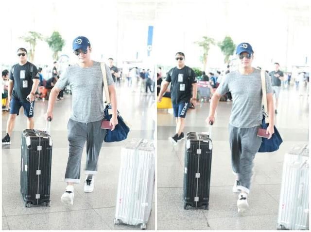 44岁吴京灰T灰裤，小肚腩都有荷尔蒙味，小9岁谢楠HOLD得住？