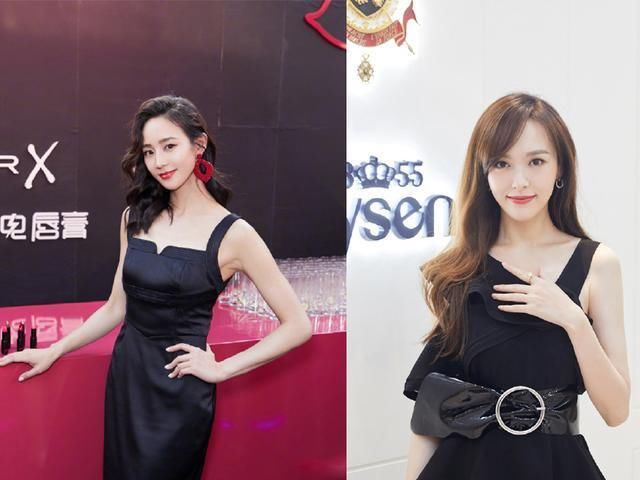 34岁唐嫣和35岁张钧宁同穿黑裙，相差1岁，气质差距太大