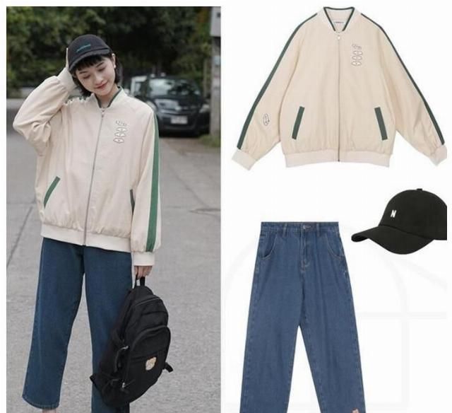  #服穿#初春酷帅bf风女生棒球服穿法，青春年少显年轻，很合适学生妹的平时穿衣搭配
