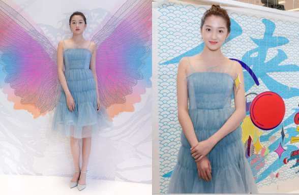 许久未露面的关晓彤，穿蓝色吊带裙显胖20斤，网友：鹿晗给喂的