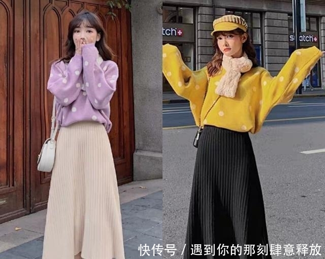  经典百搭@出行要轻装简约，针织衫+半身裙超火穿搭，仙气爆棚