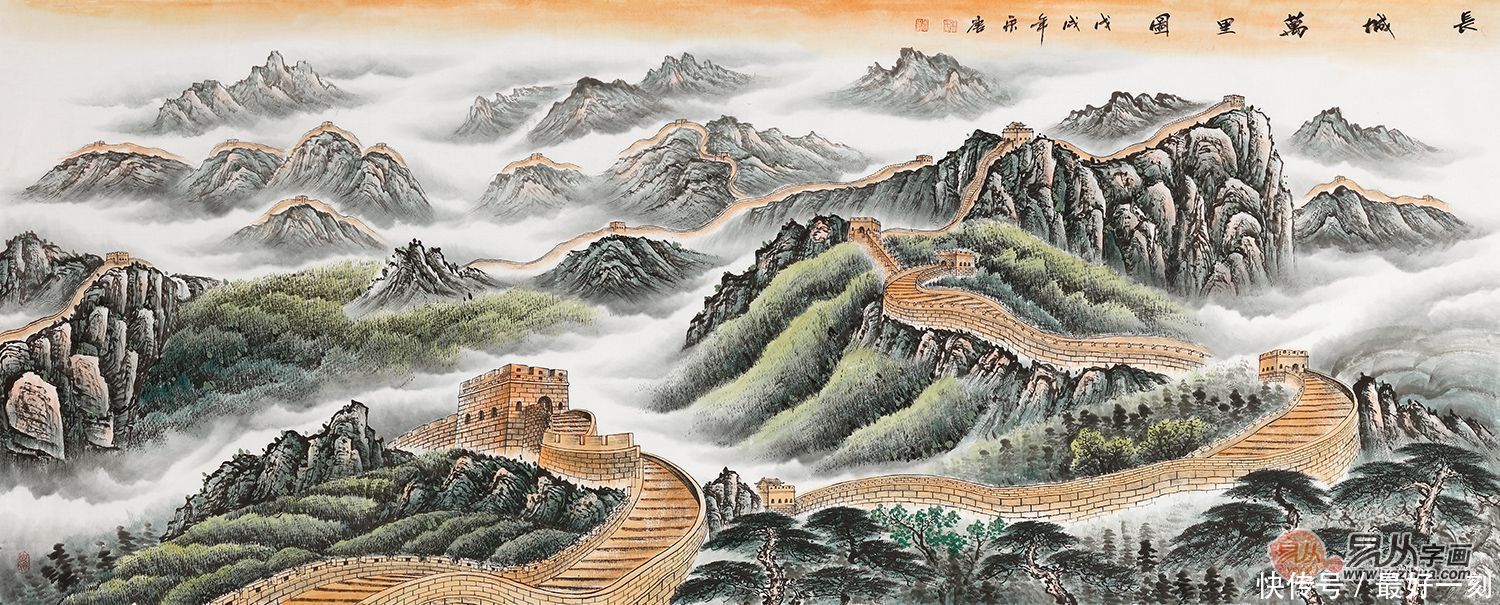 青山绿野红花 这些山水画是客厅挂画首选