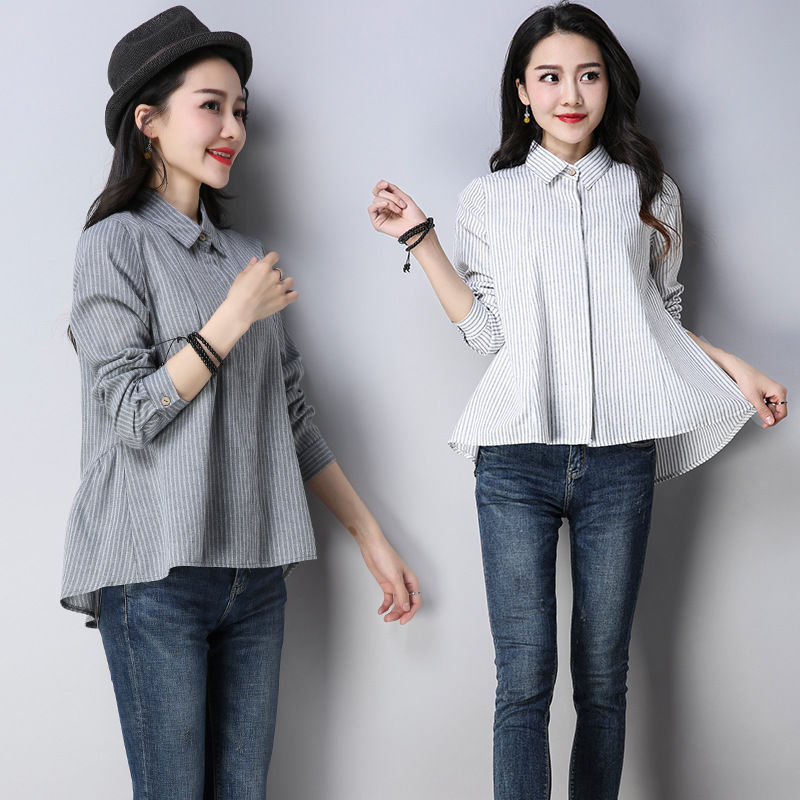 金秋老婆穿这样一件宽松文艺棉麻衫洋气显瘦，比真丝裙好看多了