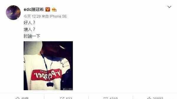 陈冠希发文问自己是好人还是坏人，网友的回复吓人的一致