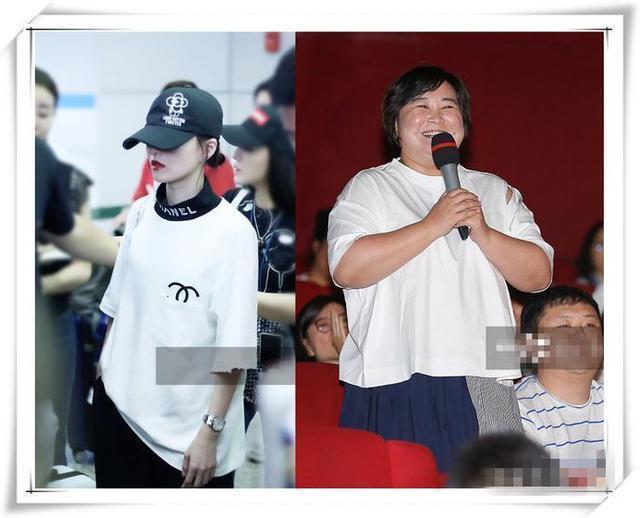 张韶涵太高估自己了,80斤体重穿200斤T恤,网友:还是贾玲穿好看