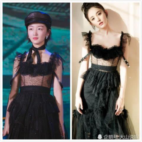 一直以为周冬雨就是干瘦，直到她穿这条露肩裙，肌肉藏不住了