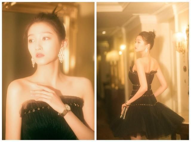 被关晓彤惊艳到了!穿黑色抹胸裙长腿细腰太吸睛，网友:美炸了!