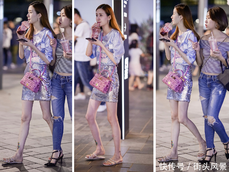 街拍：小姐姐身高173厘米，体重100斤，瘦成“竹竿”了，腿真长！
