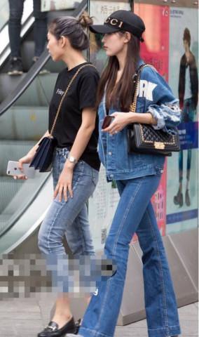美女穿时尚牛仔裤出街,回头率也可以很高,很显迷人!