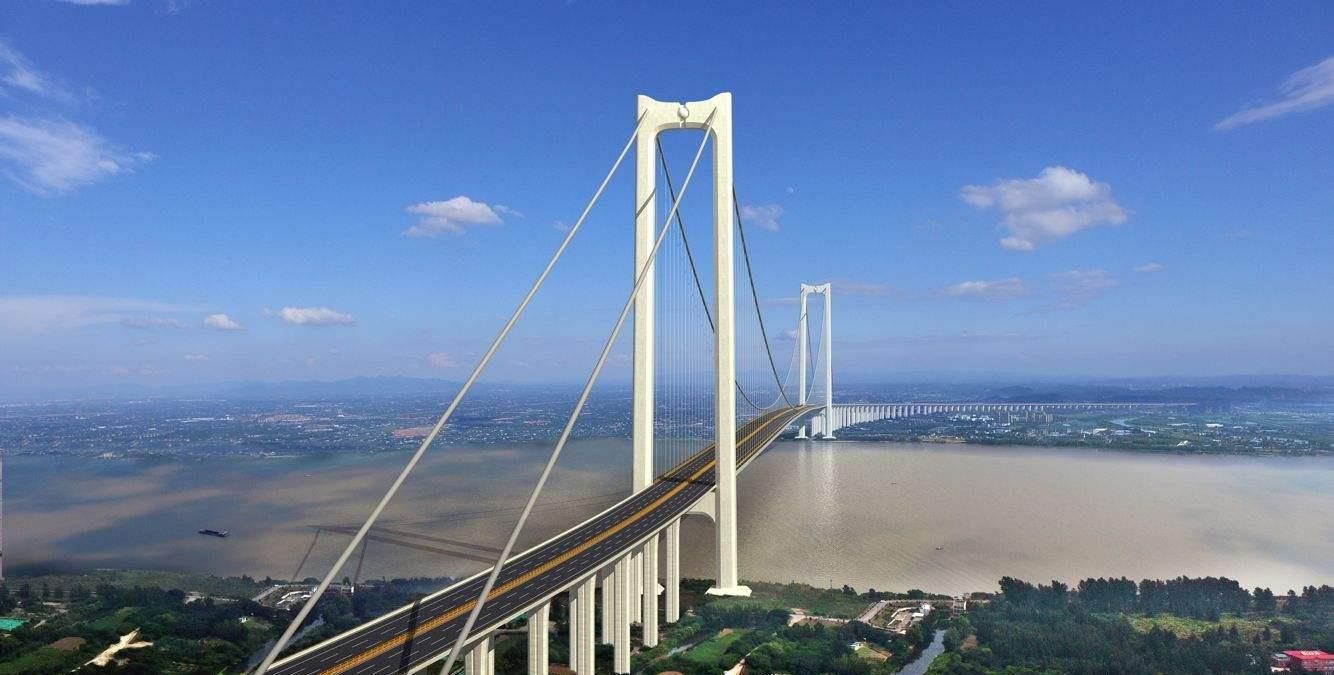 长约■江苏在建的一条长江大桥,长约5公里,双向6车道,预计2024年建成