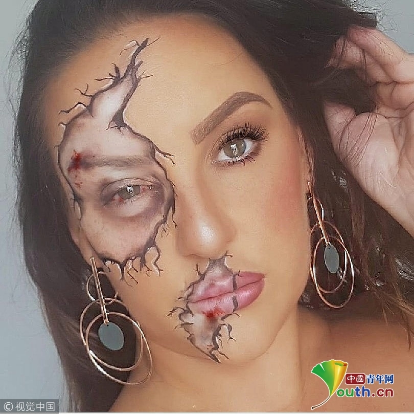 英国女子创造“家暴妆容” 号召女性反抗家庭暴力