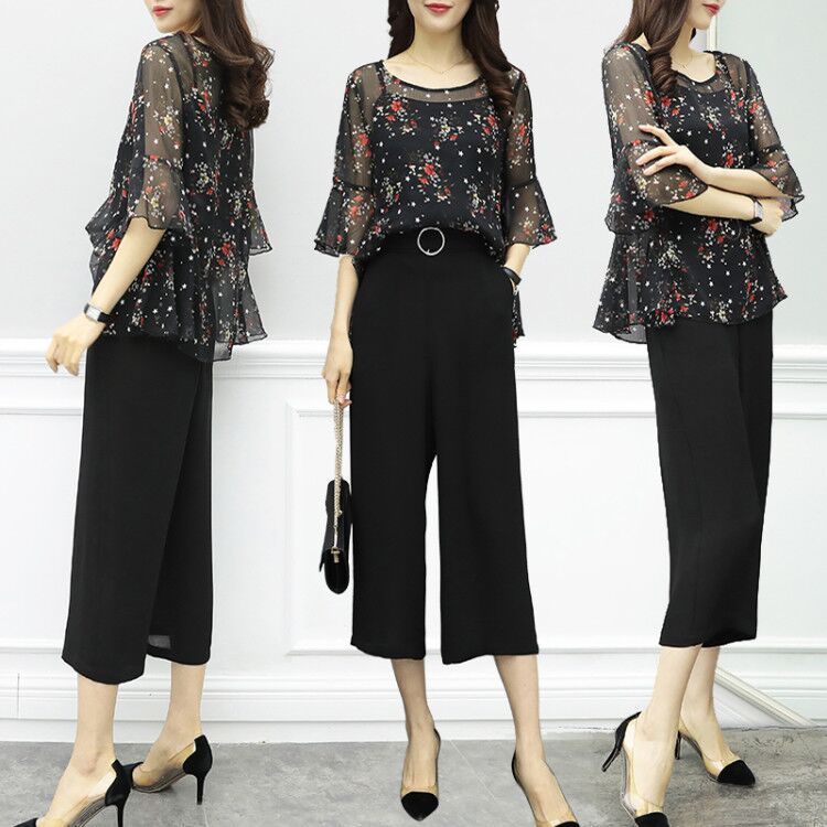 连衣裙早过时了!今夏流行这，阔腿套装，43岁嫂子穿从头美到脚