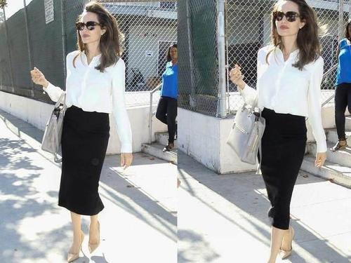 43岁朱莉终于长胖了，颜值回春好气质似30岁，穿瘦腿裤竟也好看了