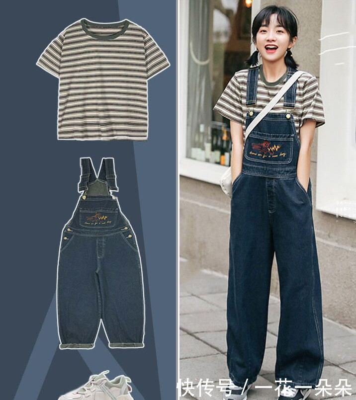 「搭配上」背带裤这样的穿搭超有范儿,青春减龄随性又休闲,妥妥的学生妹哦