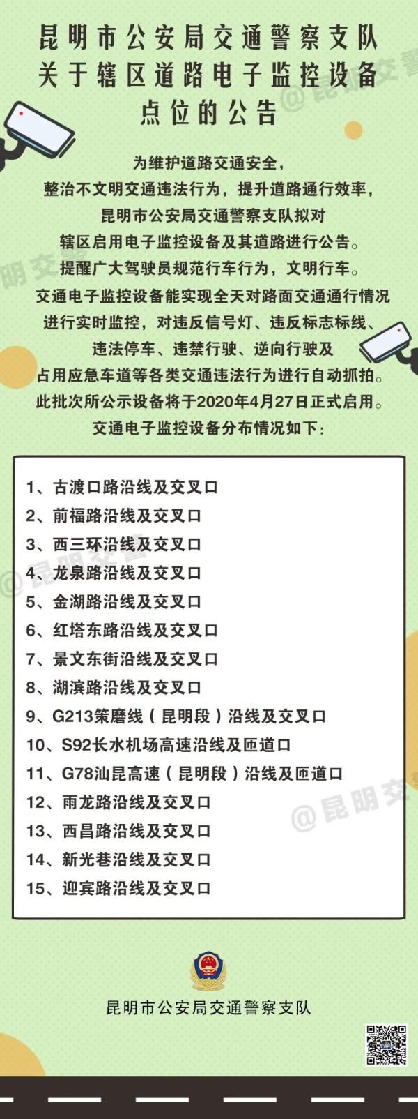  「正式」@昆明司机！4月27日起，这些电子监控将正式启用