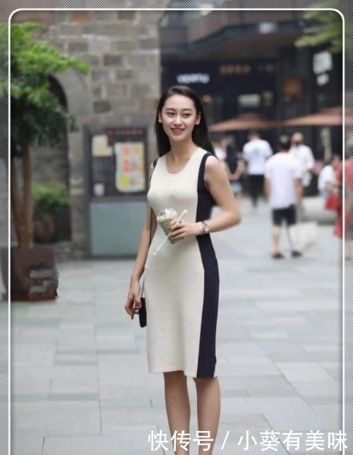  【活力】小姐姐搭配双拼色连衣裙，高贵时尚有气质，整体活力感满满