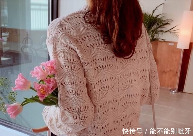 『短袖』女士淑女风格钩针圆肩短袖开衫