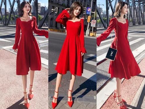 秋季，很流行穿“辣椒红”裙子，会搭配就更美！