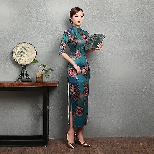仿丝七分袖旗袍，经典的味道，很是复古华丽！