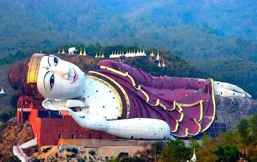 世界上最大的卧佛,高40米,重400吨,山是一座佛,佛是一座山!