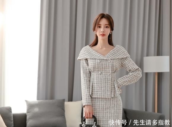  【朦胧】孙允珠：灰调朦胧网格燕尾职业西装裙写真
