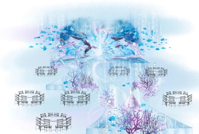  「海洋」神秘海洋风婚礼，用镜子完成海天交接，蓝紫色和白色的浪漫甜蜜