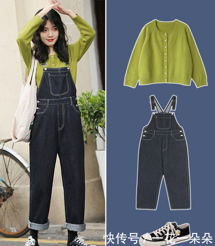  「搭配上」背带裤这样的穿搭超有范儿，青春减龄随性又休闲，妥妥的学生妹哦