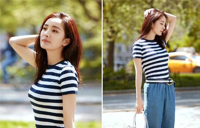 杨幂终于不再硬凹，两件针织衫穿出清新温婉风，机场照美出新高度