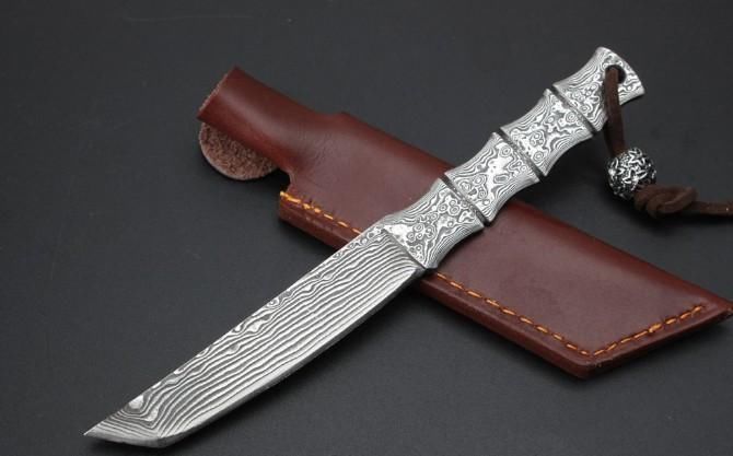 大马士革钢■「鉴赏」大马士革一体钢小武士刀