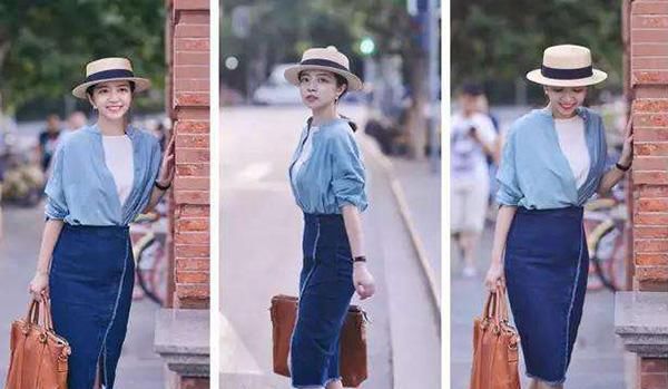  『身穿』三木的基础款穿搭很高级!身穿白色T恤配蓝色牛仔热裤,休闲又优雅