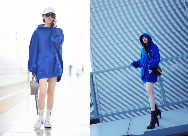 穿同样的卫衣！景甜玩下衣失踪，杨幂当裙穿，关晓彤却穿成了村姑