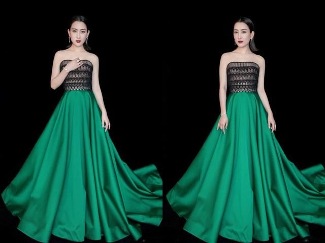 马苏穿抹胸裙现身,绿色裙摆太入眼,网友:除了她没人能驾驭!