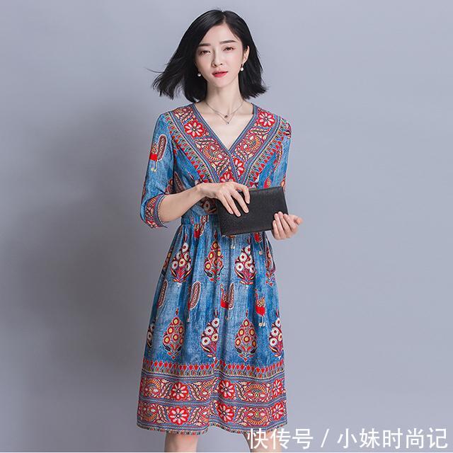 『优雅』民族风,中长款,气质的印花,穿出东方女性美