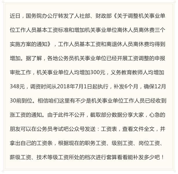 2019年公务员工资调整方案