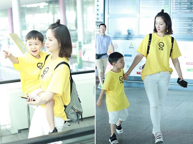 大麟子和邓莎亲子装现身机场,小小年纪要潮过妈妈的节奏