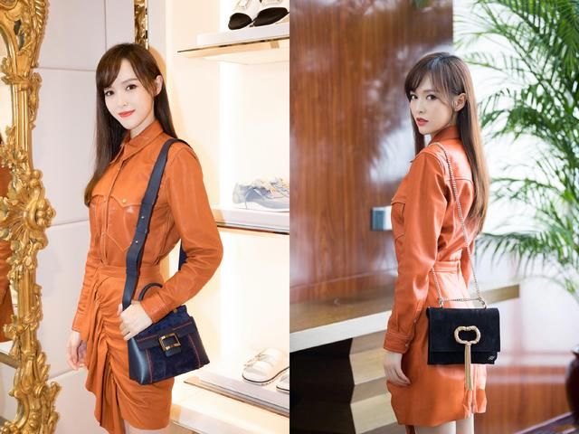 48岁李嘉欣与35岁唐嫣同穿橘色皮裙,网友:高级脸才是关键!